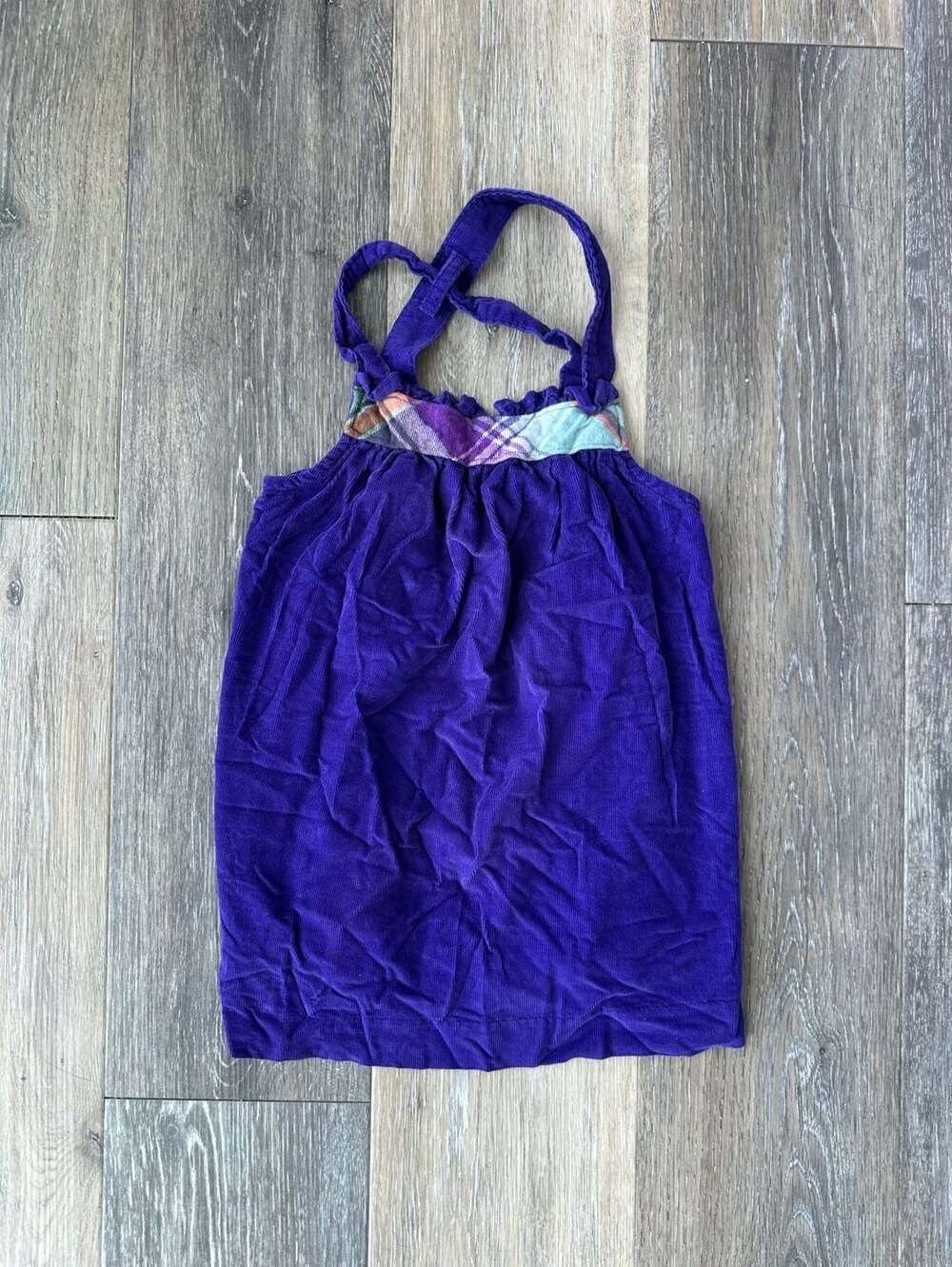 Chaps Toddler Girls Purple Corduroy Overall Pinafore Dress Plaid Trim Size 3T